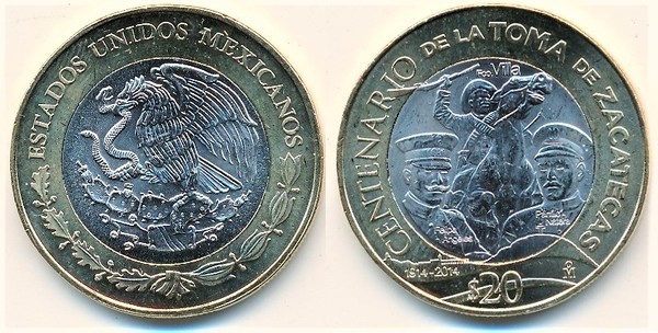 20 pesos (Centenaire de la prise de Zacatecas)