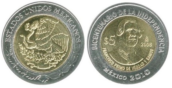 5 pesos (Bicentenaire de l'indépendance-Francisco Primo de Verdad y Ramos)