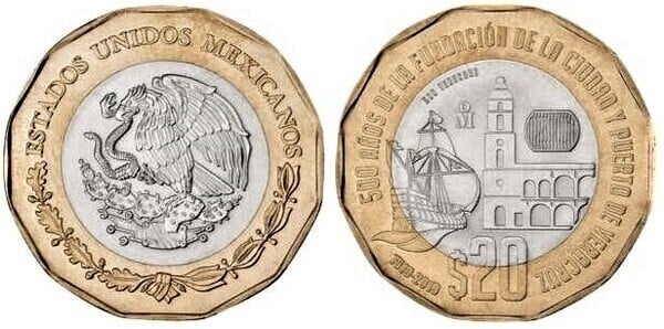 20 pesos (500e anniversaire de la fondation de la ville et du port de Veracruz)