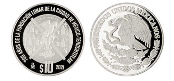 10 pesos (700 ans de la fondation lunaire de la ville de Mexico-Tenochtitlan)