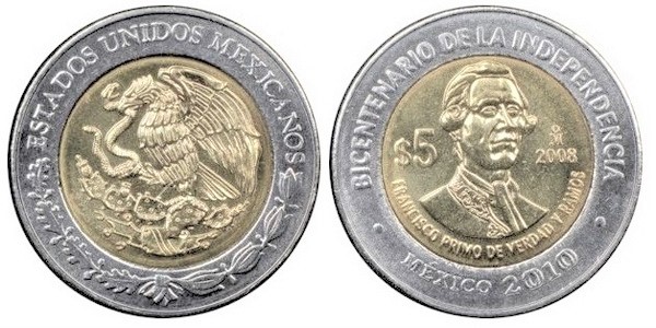 5 pesos (Bicentenaire de l'indépendance-Francisco Primo de Verdad y Ramos)