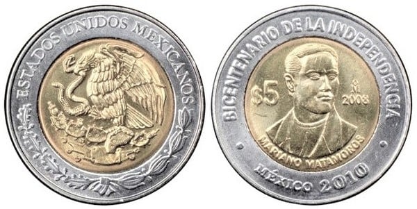 5 pesos (Bicentenaire de l'indépendance - Mariano Matamoros)