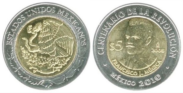 5 pesos (Centenaire de la révolution - Francisco J. Múgica)