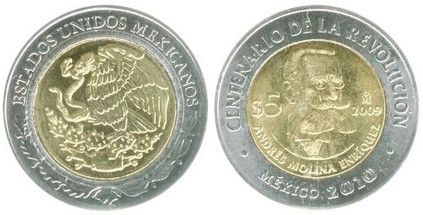 5 pesos (Centenaire de la révolution-Andrés Molina Enríquez)