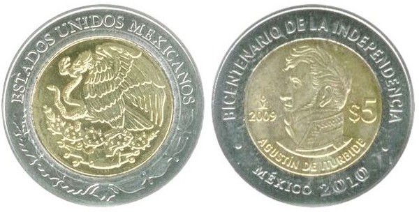 5 pesos (Bicentenaire de l'indépendance-Agustín de Iturbide)