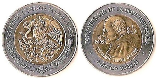 5 pesos (Bicentenaire de l'indépendance - Servando Teresa de Mier)