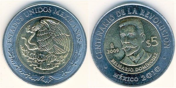 5 pesos (Centenaire de la révolution - Belisario Dominguez)