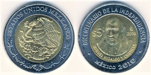 5 pesos (Bicentenaire de l'indépendance - Miguel Hidalgo y Costilla)