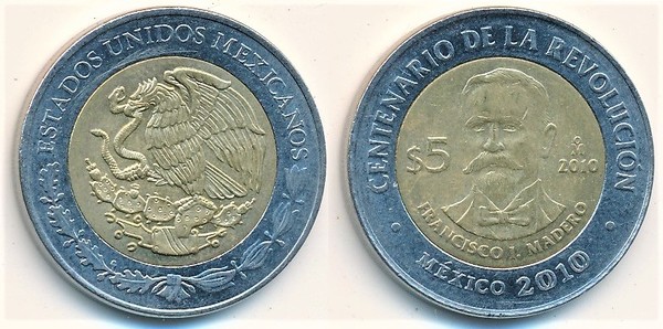 5 pesos (Centenaire de la révolution - Francisco I. Madero)