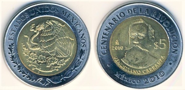 5 pesos (Centenaire de la révolution - Venustiano Carranza)