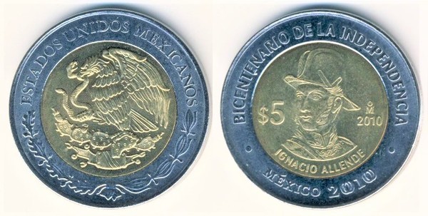 5 pesos (Bicentenaire de l'indépendance - Ignacio Allende)