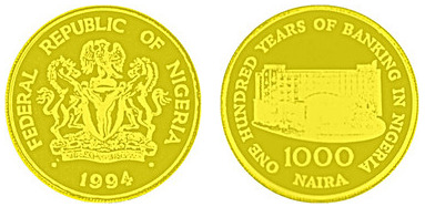 1000 naira (100 ans - La banque au Nigeria)