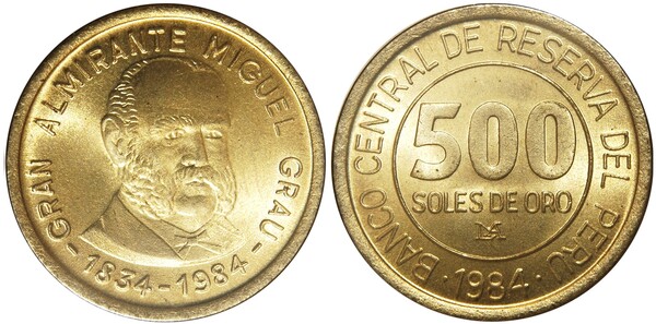 500 soles (150e anniversaire de la naissance de l'amiral Miguel Grau)