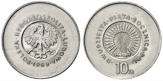 10 zlotych (25e anniversaire de la République populaire)