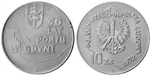 10 zlotych  (50e anniversaire du port de Gdynia)