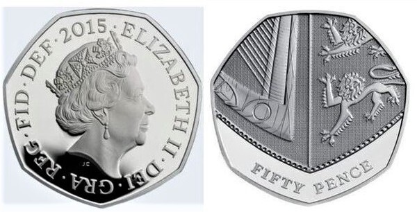 50 pence  (Elizabeth II - bouclier - 6/6 - 5ème portrait)