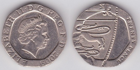 20 pence (Elizabeth II - bouclier - 5/6)