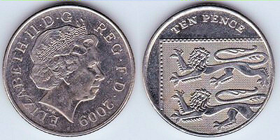 10 pence (Elizabeth II - bouclier - 4/6)