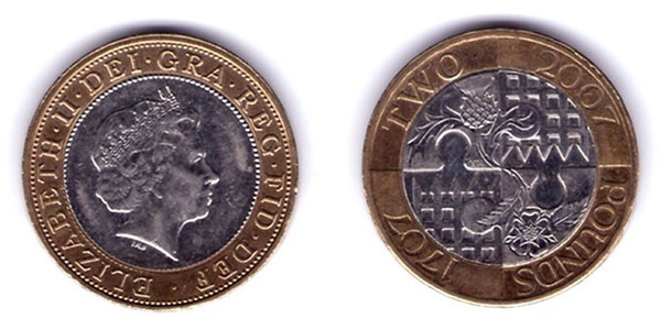 2 pounds (300e anniversaire de l'acte d'union entre l'Angleterre et l'Écosse - 1707)