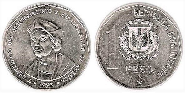 1 peso (Vème centenaire de la découverte et de l'évangélisation de l'Amérique)