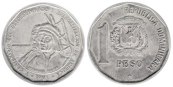 1 peso (Vème centenaire de la découverte et de l'évangélisation de l'Amérique)