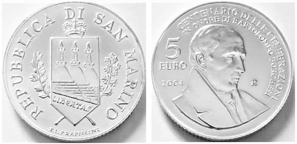 5 euro (Célébration du 100e anniversaire en l'honneur de Bartolomeo Borghesi)