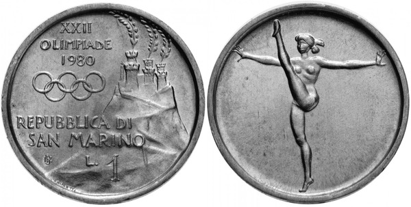 1 lire (XXIIe Olympiade Moscou-1980 - Gymnastique)