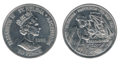 50 pence (165e anniversaire de la mort de Napoléon)