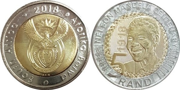 5 rand (100e anniversaire de la naissance de Nelson Mandela - Afrique du Sud - Aforika Borwa)