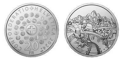 20 francs (Croix suisse entourée des drapeaux des 26 cantons)