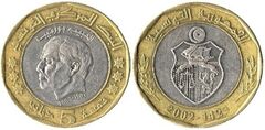 5 dinars (2e anniversaire de la mort de Habib Bourguiba)