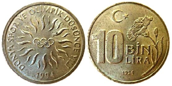 10 bin lira (XVIIe Jeux Olympiques - Lillehammer 1994)