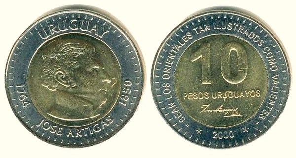 10 pesos (150e anniversaire de la mort de José Artigas)