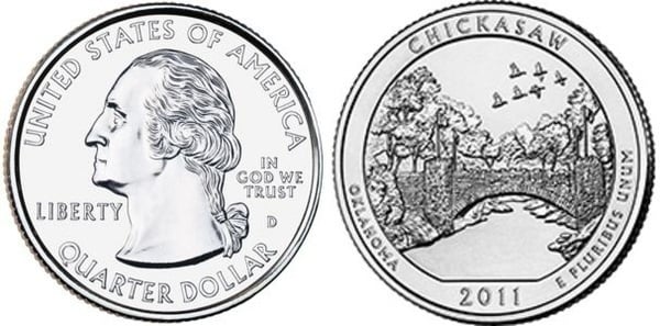 1/4 dollar (America The Beautiful - Parc national de Chickasaw, Oklahoma)