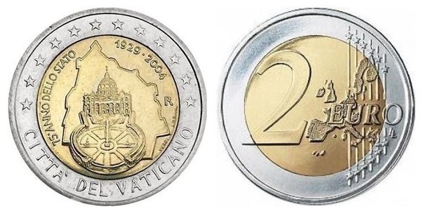 2 euro (75e anniversaire de la fondation de l'État de la Cité du Vatican)