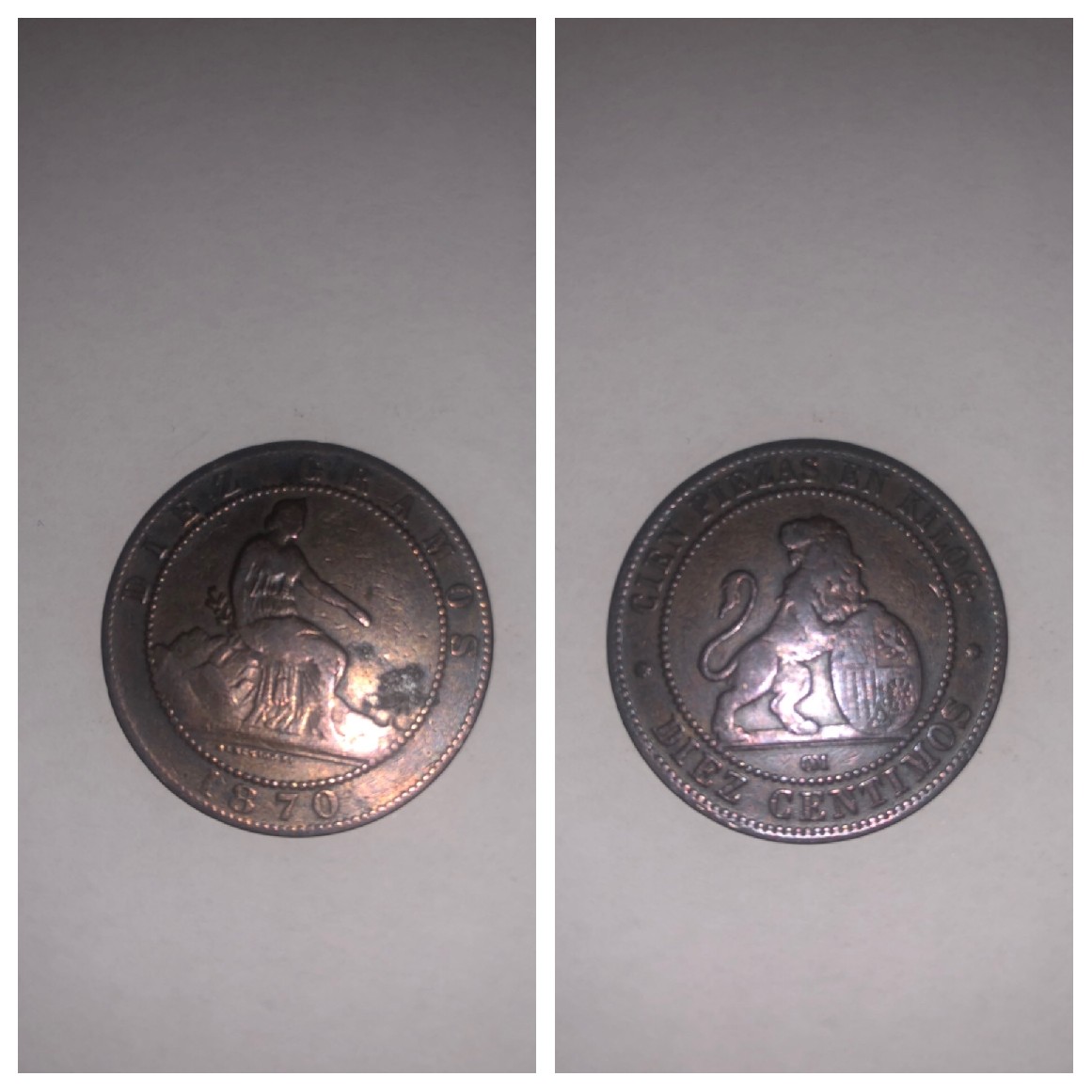 Photo 1 Pièce de monnaie non identifiée: Moneda 10 céntimos 1870