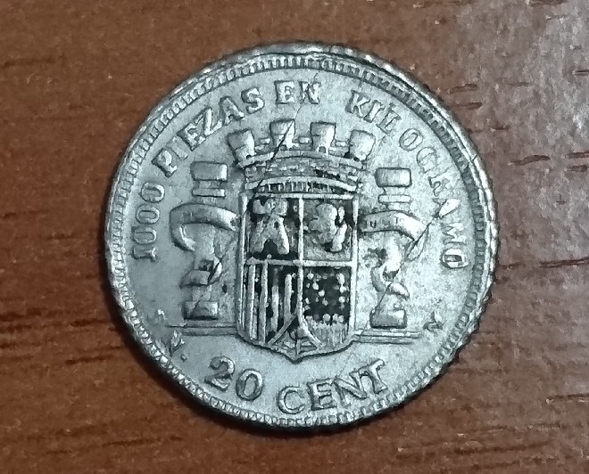Photo 1 Pièce de monnaie non identifiée: 20 céntimos de 1869