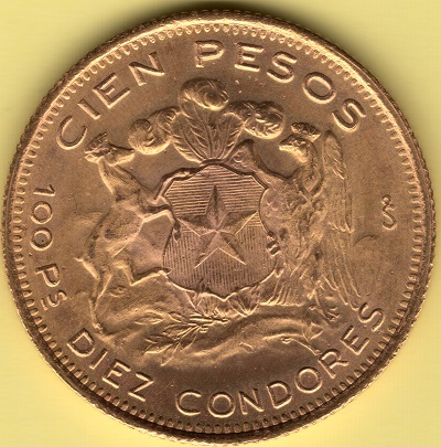 Photo 2 Pièce de monnaie non identifiée: 100 Pesos Oro Republica de Chile 1961