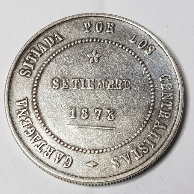 Photo 1 Pièce de monnaie non identifiée: 5 Pesetas Cantonal 1873